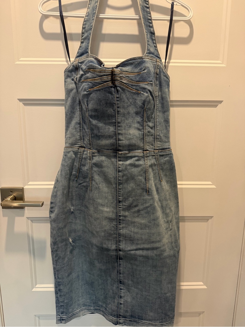 Guess Light Blue Denim Halter Dress
